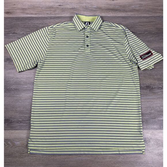 FootJoy Golf Shirt Polo Titleist Logo Patch Large Green Striped Polyester - Picture 1 of 13